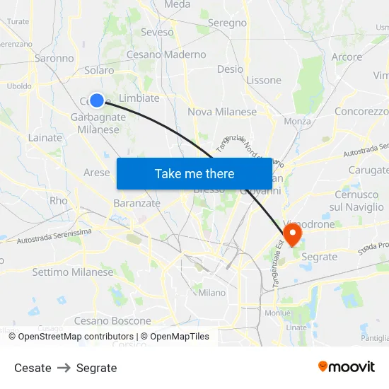 Cesate to Segrate map