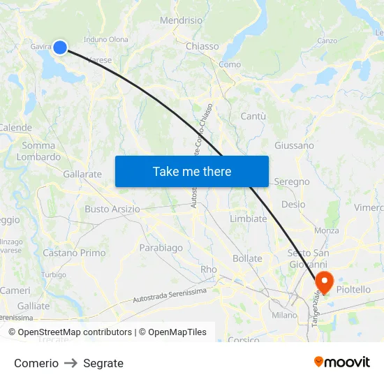 Comerio to Segrate map