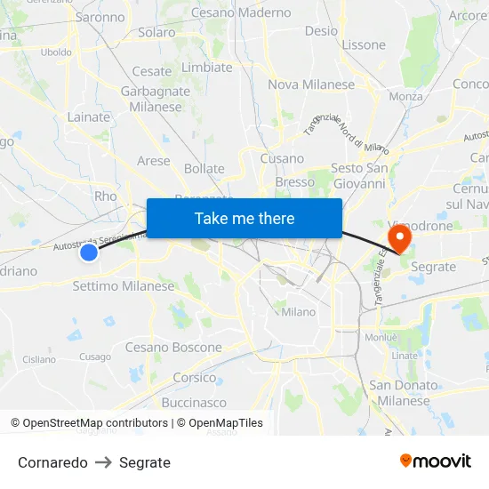 Cornaredo to Segrate map