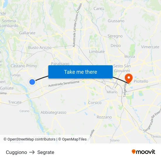 Cuggiono to Segrate map