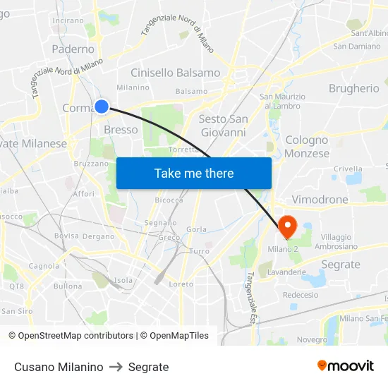 Cusano Milanino to Segrate map