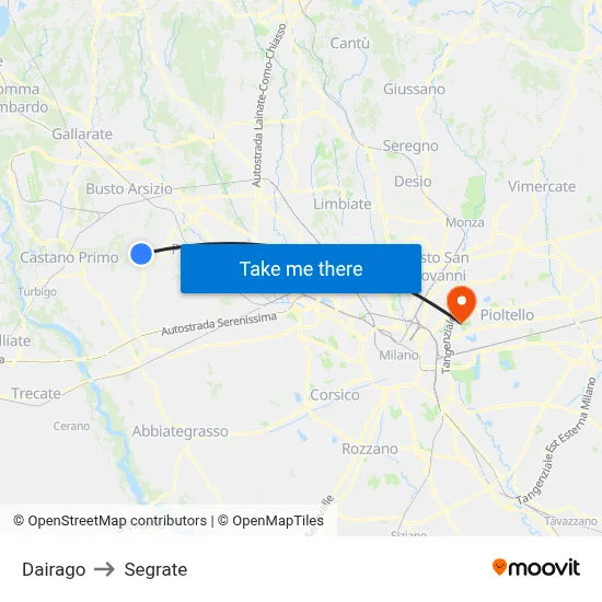 Dairago to Segrate map