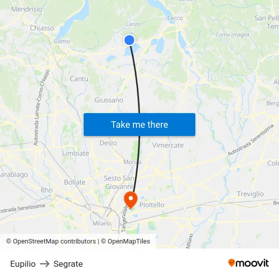 Eupilio to Segrate map