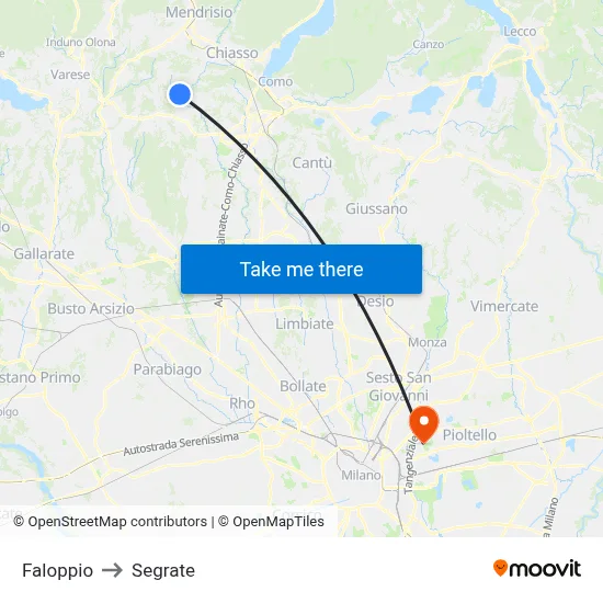 Faloppio to Segrate map