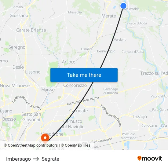 Imbersago to Segrate map