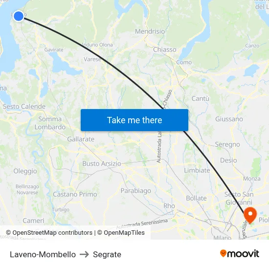 Laveno-Mombello to Segrate map