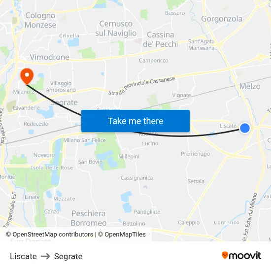Liscate to Segrate map