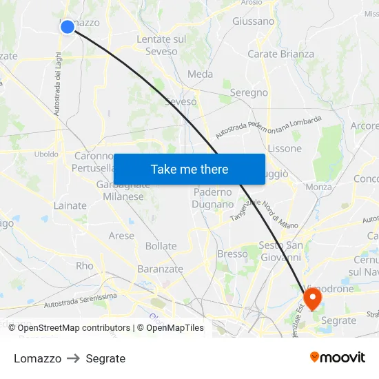 Lomazzo to Segrate map