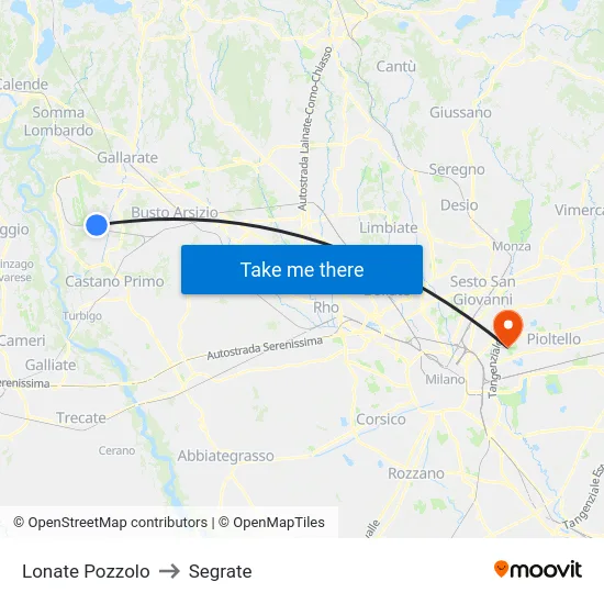 Lonate Pozzolo to Segrate map