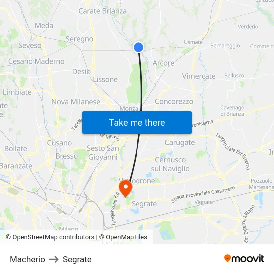 Macherio to Segrate map