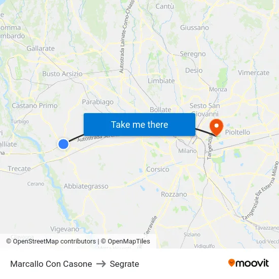 Marcallo con Casone to Segrate map