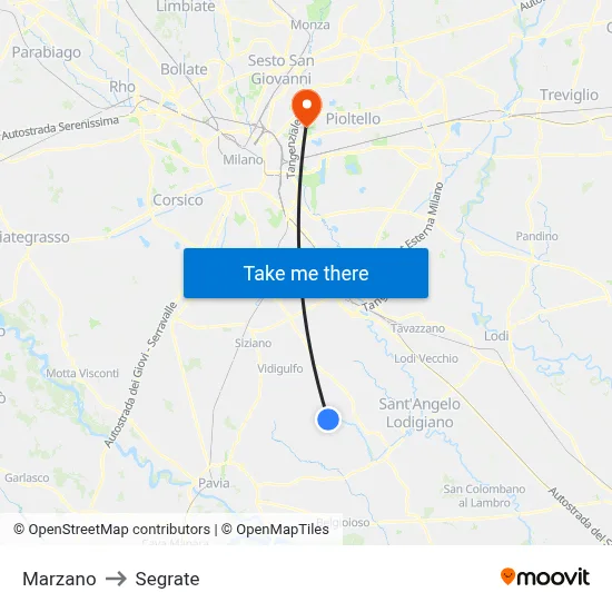 Marzano to Segrate map