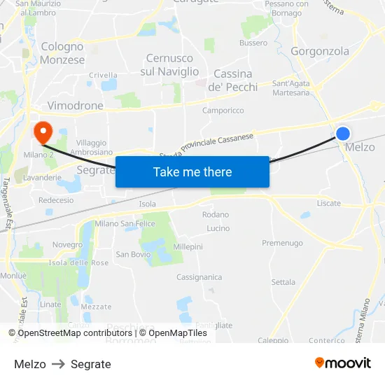 Melzo to Segrate map