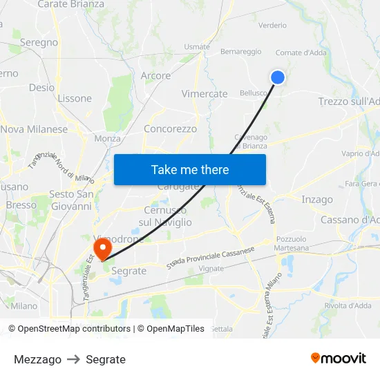 Mezzago to Segrate map