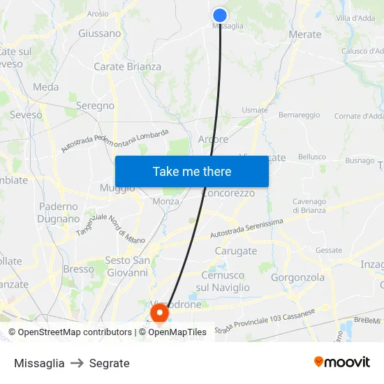 Missaglia to Segrate map
