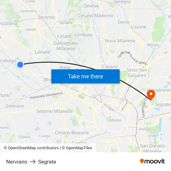 Nerviano to Segrate map