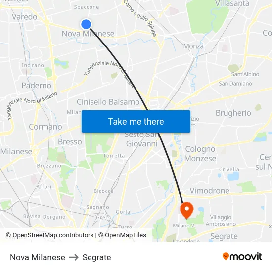 Nova Milanese to Segrate map