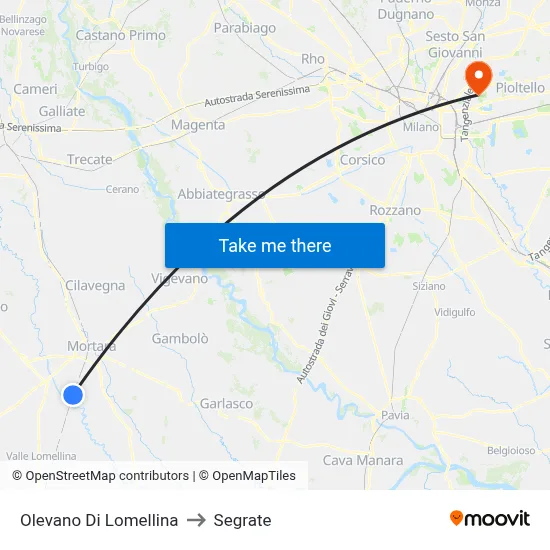 Olevano Di Lomellina to Segrate map