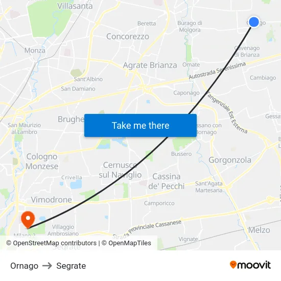 Ornago to Segrate map