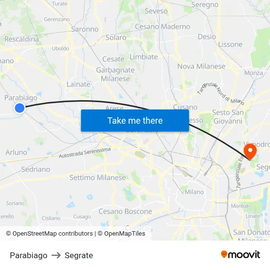Parabiago to Segrate map