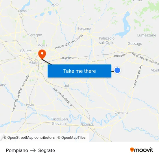 Pompiano to Segrate map