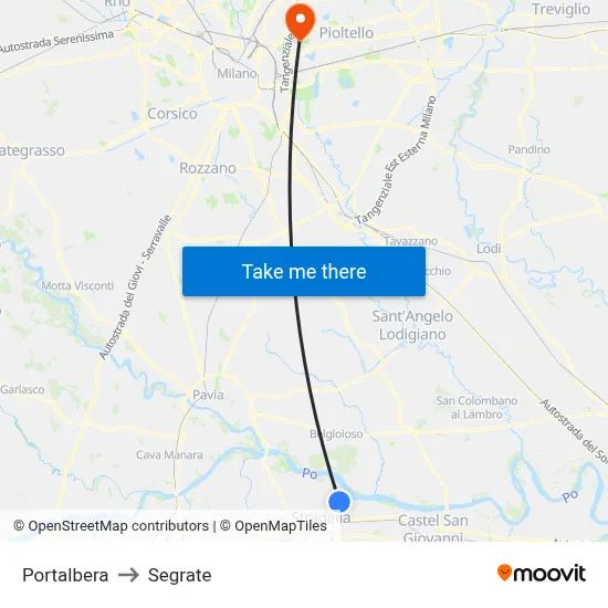 Portalbera to Segrate map