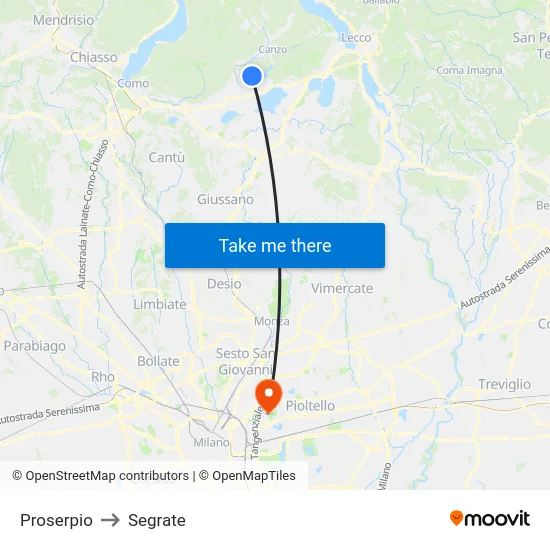 Proserpio to Segrate map