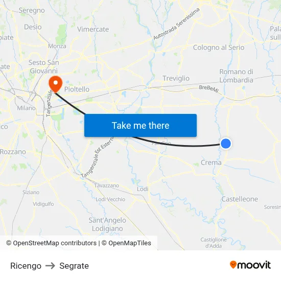 Ricengo to Segrate map