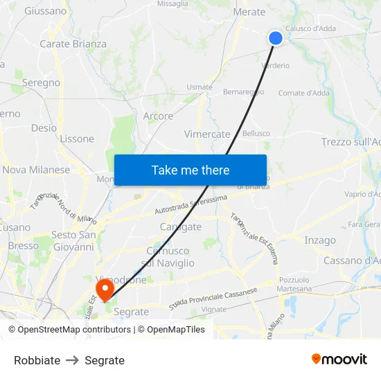 Robbiate to Segrate map