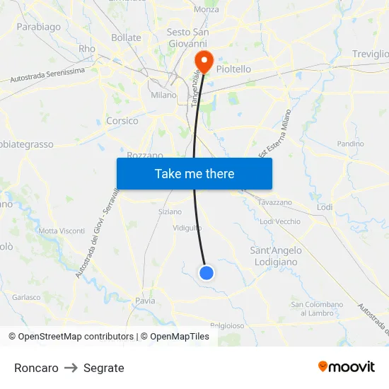 Roncaro to Segrate map