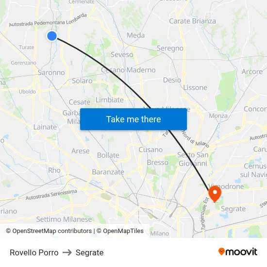 Rovello Porro to Segrate map