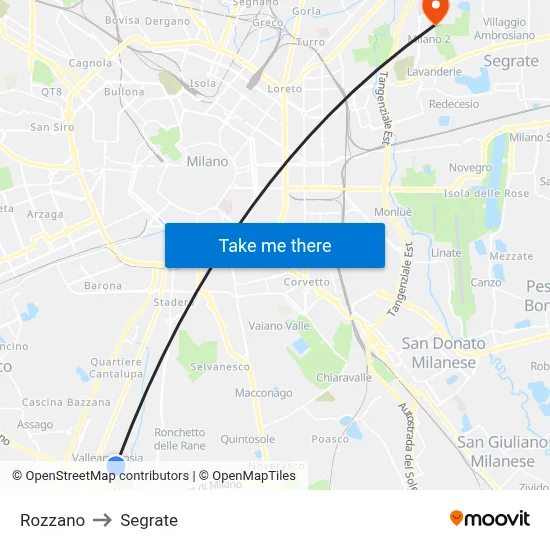 Rozzano to Segrate map