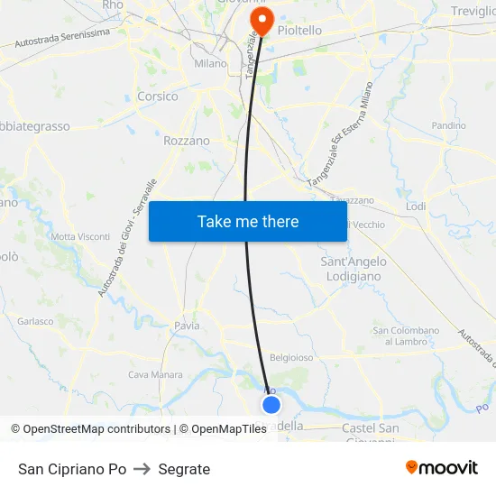 San Cipriano Po to Segrate map