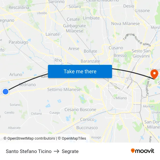 Santo Stefano Ticino to Segrate map