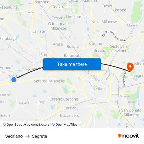 Sedriano to Segrate map