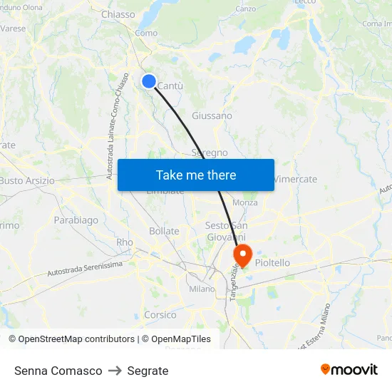 Senna Comasco to Segrate map
