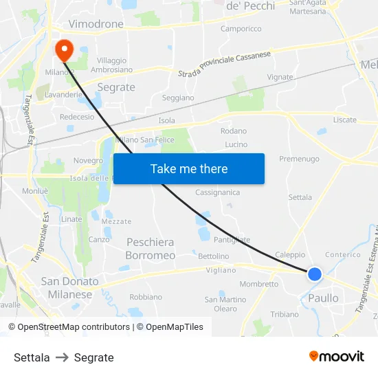 Settala to Segrate map
