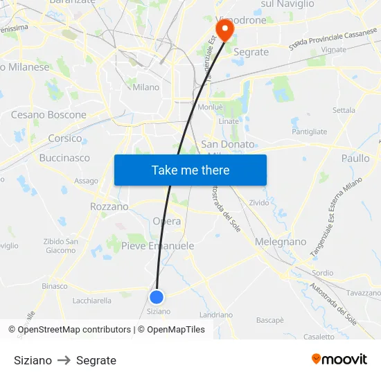 Siziano to Segrate map