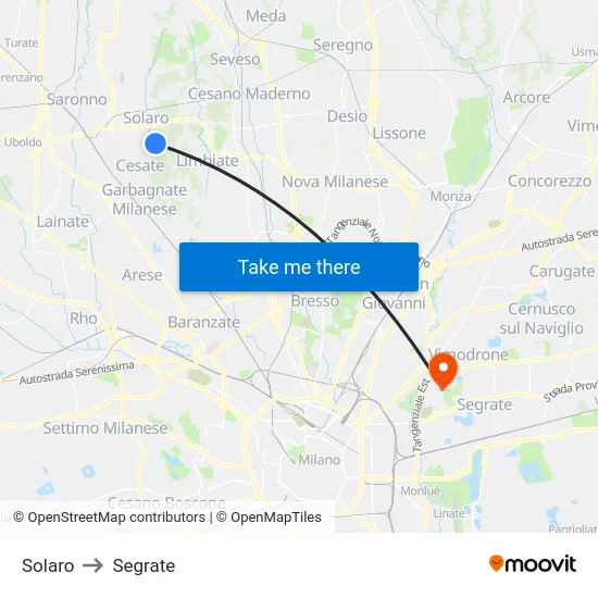 Solaro to Segrate map