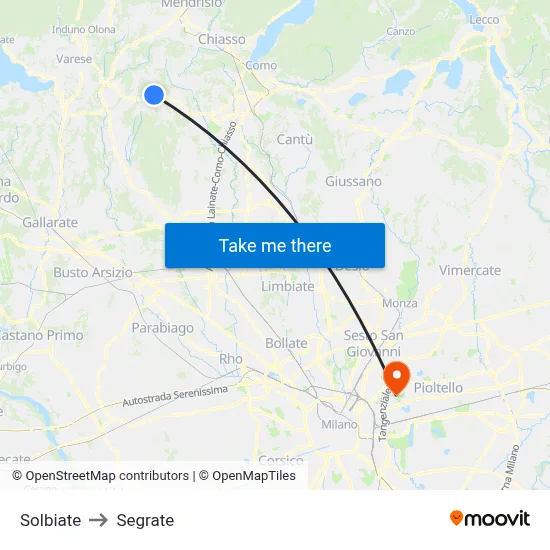 Solbiate to Segrate map