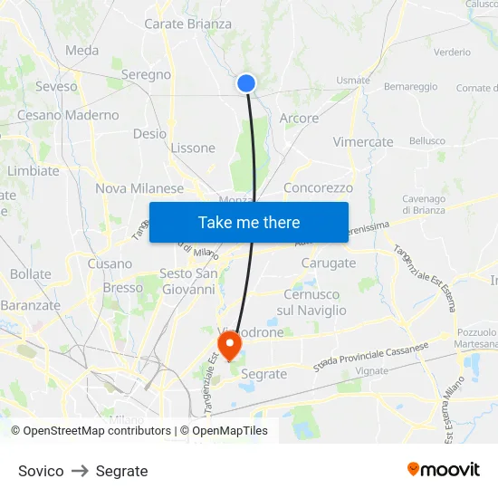 Sovico to Segrate map