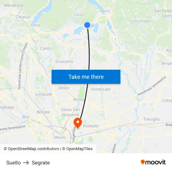 Suello to Segrate map