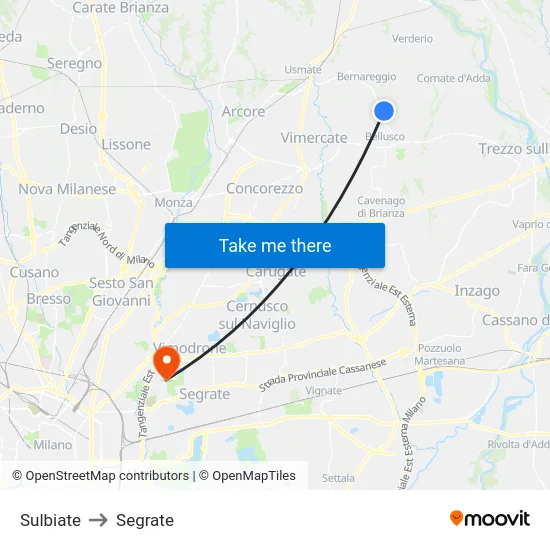 Sulbiate to Segrate map