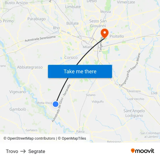 Trovo to Segrate map