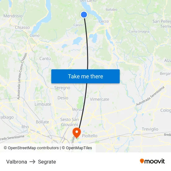 Valbrona to Segrate map
