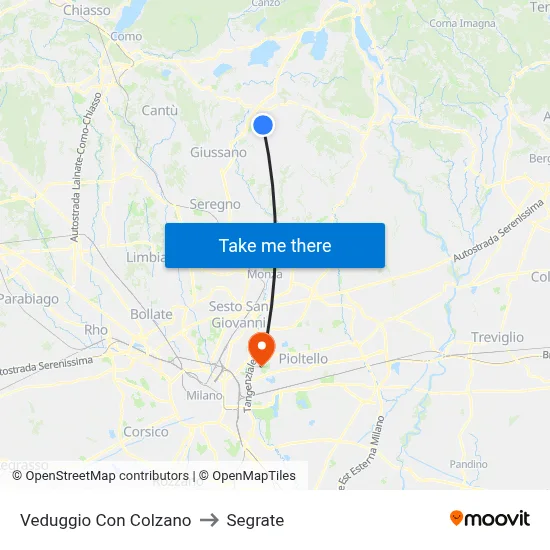 Veduggio Con Colzano to Segrate map