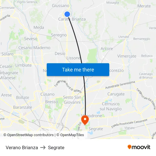 Verano Brianza to Segrate map