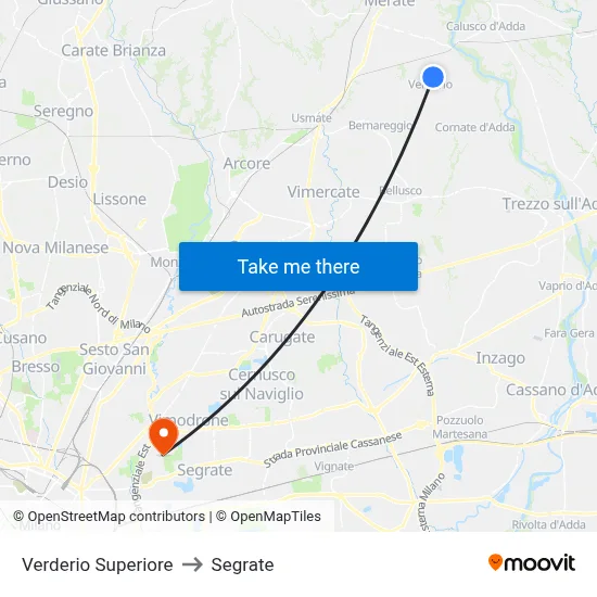 Verderio Superiore to Segrate map