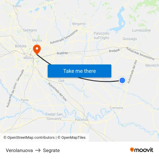 Verolanuova to Segrate map