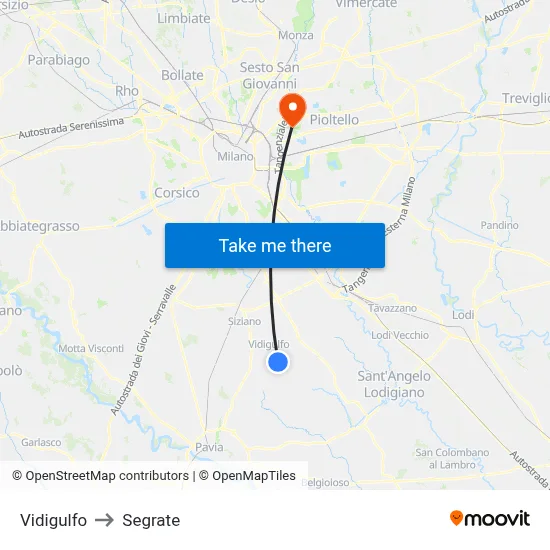 Vidigulfo to Segrate map